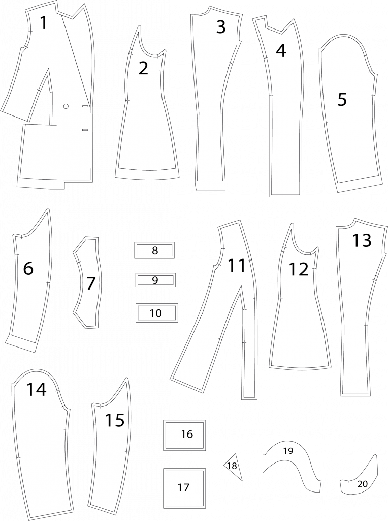 patron de americana sastre para mujer, despiece